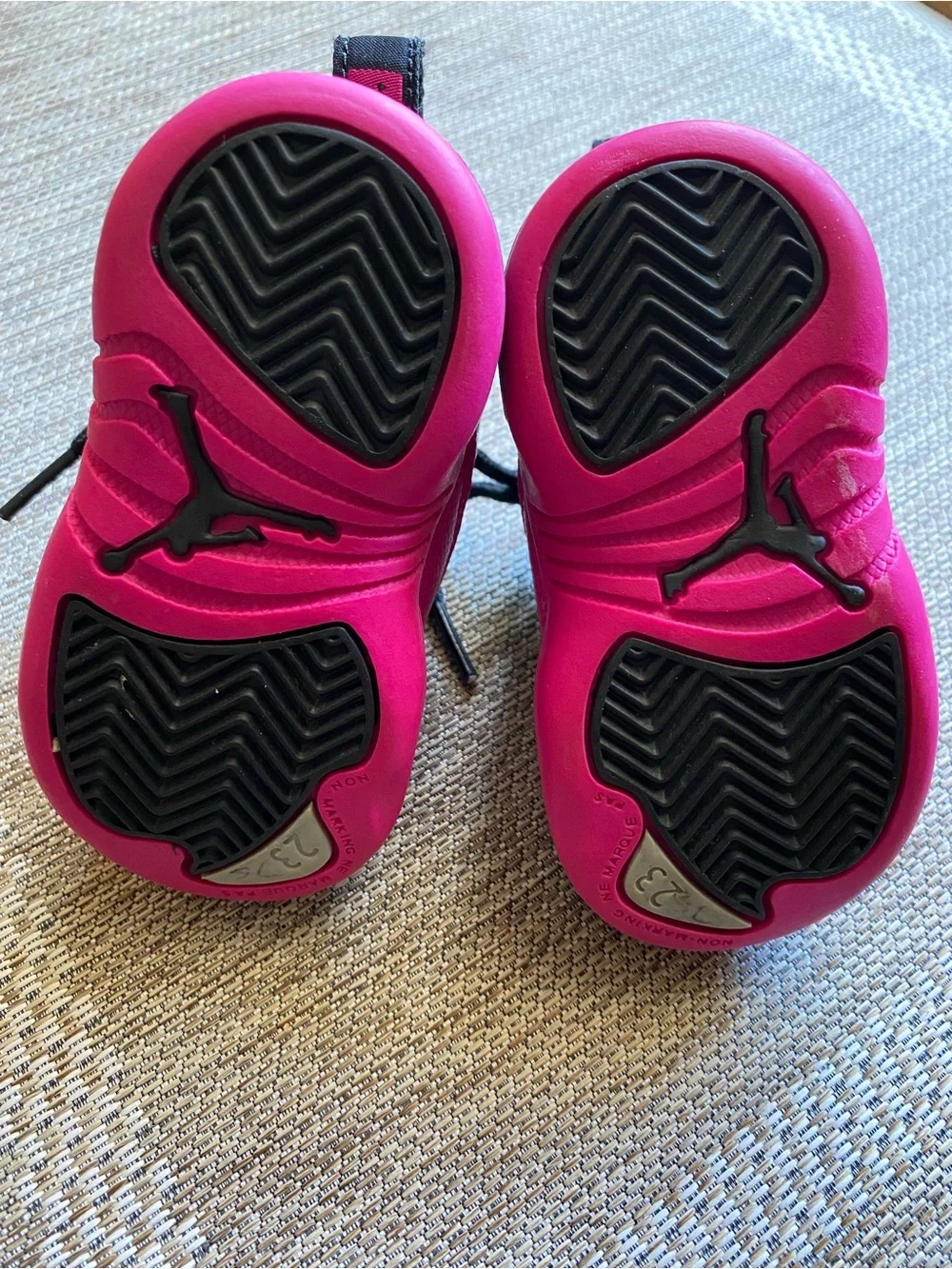Jordan 12 Retro Infant size 4 Black and Hot Pink Sneakers